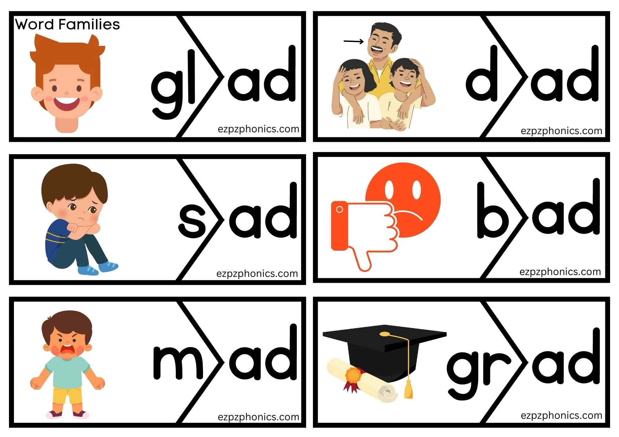 ad Word Family Puzzle Match. Activity for Kids